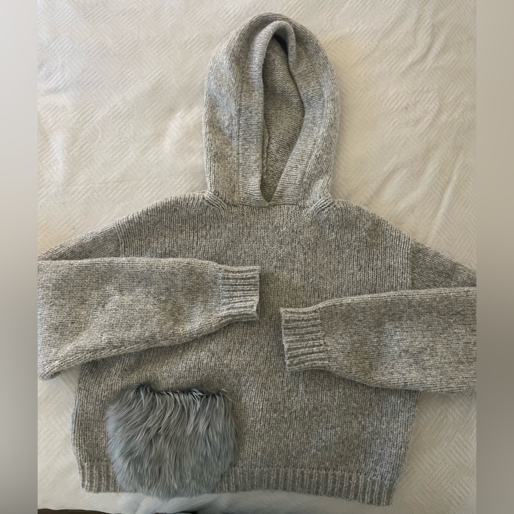 Tibi RARE Alpaca Wool Gray Hooded Women's Sweater